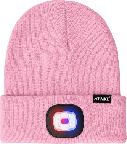 ATNKE LED Lighted Beanie Hat,USB Rechargeable 4 LED Red and Blue Flashed Run Headlamp Lined Fleece Cap for Men and Women in Kuwait