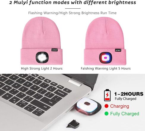 ATNKE LED Lighted Beanie Hat,USB Rechargeable 4 LED Red and Blue Flashed Run Headlamp Lined Fleece Cap for Men and Women in Kuwait