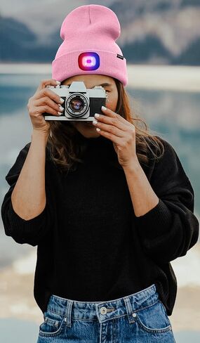 ATNKE LED Lighted Beanie Hat,USB Rechargeable 4 LED Red and Blue Flashed Run Headlamp Lined Fleece Cap for Men and Women in Kuwait