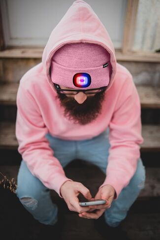 ATNKE LED Lighted Beanie Hat,USB Rechargeable 4 LED Red and Blue Flashed Run Headlamp Lined Fleece Cap for Men and Women in Kuwait