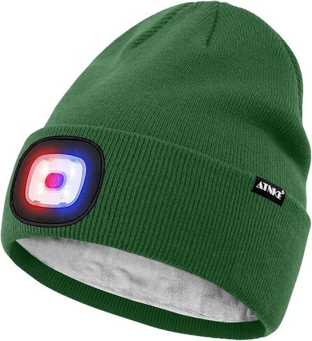 ATNKE LED Lighted Beanie Hat,USB Rechargeable 4 LED Red and Blue Flashed Run Headlamp Lined Fleece Cap for Men and Women in Kuwait