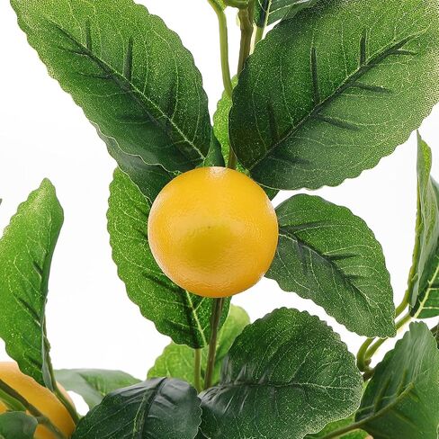 14.2 Inch Artificial Lemon Fruit Plants Potted Indoor Decoration Fake Lemon Tree Realistic Faux branche with White Pot for Kitchen Home Farmhouse Tabletop Shelf in Saudi Arabia