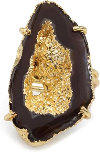 Ring Geode Druzy Slice Unique And Stylish Statement Gold Plated Jewelry Natural Gemstone Stone size 25-35 mm Approximately Adjustable Shank US Scale Size 6-9 in Kuwait