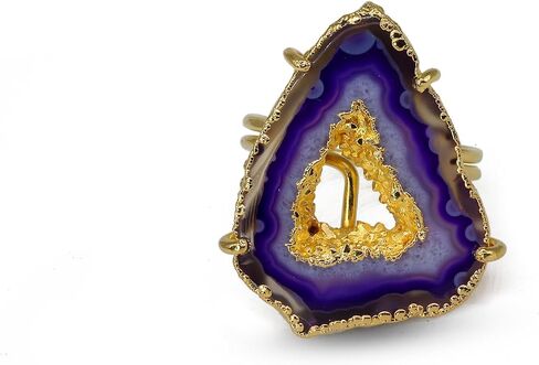 Ring Geode Druzy Slice Unique And Stylish Statement Gold Plated Jewelry Natural Gemstone Stone size 25-35 mm Approximately Adjustable Shank US Scale Size 6-9 in Kuwait