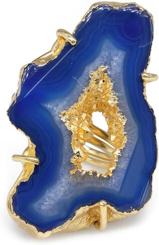 Ring Geode Druzy Slice Unique And Stylish Statement Gold Plated Jewelry Natural Gemstone Stone size 25-35 mm Approximately Adjustable Shank US Scale Size 6-9 in Kuwait