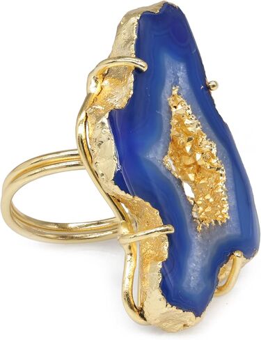 Ring Geode Druzy Slice Unique And Stylish Statement Gold Plated Jewelry Natural Gemstone Stone size 25-35 mm Approximately Adjustable Shank US Scale Size 6-9 in Kuwait