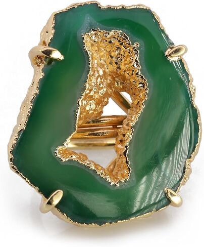 Ring Geode Druzy Slice Unique And Stylish Statement Gold Plated Jewelry Natural Gemstone Stone size 25-35 mm Approximately Adjustable Shank US Scale Size 6-9 in Kuwait