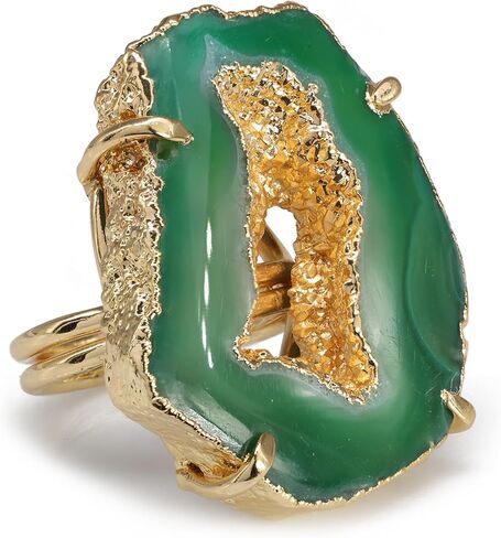 Ring Geode Druzy Slice Unique And Stylish Statement Gold Plated Jewelry Natural Gemstone Stone size 25-35 mm Approximately Adjustable Shank US Scale Size 6-9 in Kuwait