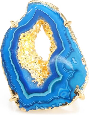 Ring Geode Druzy Slice Unique And Stylish Statement Gold Plated Jewelry Natural Gemstone Stone size 25-35 mm Approximately Adjustable Shank US Scale Size 6-9 in Kuwait