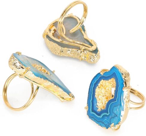 Ring Geode Druzy Slice Unique And Stylish Statement Gold Plated Jewelry Natural Gemstone Stone size 25-35 mm Approximately Adjustable Shank US Scale Size 6-9 in Kuwait