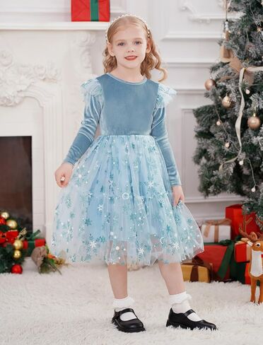 ABAFIP Toddler Baby Girls Christmas Velvet Tutu Dress Long Sleeve Sparkly Tulle Birthday Fall Winter Party Dress in Saudi Arabia