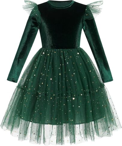 ABAFIP Toddler Baby Girls Christmas Velvet Tutu Dress Long Sleeve Sparkly Tulle Birthday Fall Winter Party Dress in Saudi Arabia
