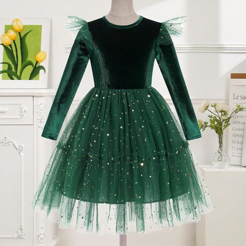 ABAFIP Toddler Baby Girls Christmas Velvet Tutu Dress Long Sleeve Sparkly Tulle Birthday Fall Winter Party Dress in Saudi Arabia