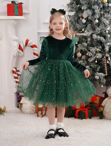 ABAFIP Toddler Baby Girls Christmas Velvet Tutu Dress Long Sleeve Sparkly Tulle Birthday Fall Winter Party Dress in Saudi Arabia