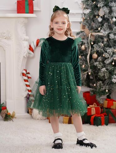 ABAFIP Toddler Baby Girls Christmas Velvet Tutu Dress Long Sleeve Sparkly Tulle Birthday Fall Winter Party Dress in Saudi Arabia