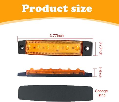 ZKFAR 6 PCS Car LED Side Marker Indicator, 12V 3258-6SMD Sponge Strip Side Light, Smoke Lens Waterproof Turn Signal Lamp, Suitable for Most Cars, Trucks, Vans, Trailers, Boats (Yellow) in Saudi Arabia