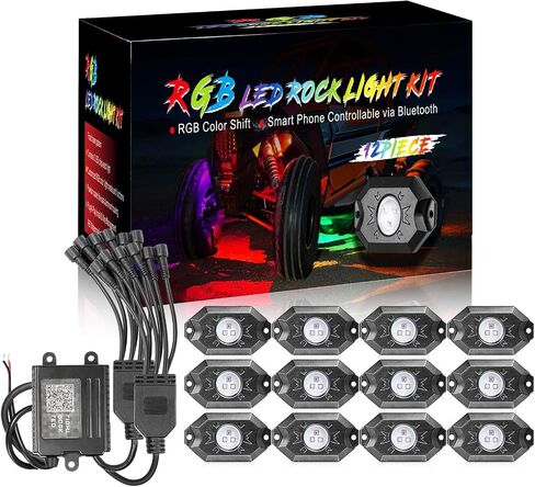 RGB Rock Light Kits, OFFROADTOWN RGB LED Rock Lights with 12 pods Lights Multicolor Neon Trail Rig Lights Underglow Wheel Well Rock Lights for Truck Pickup Tundra Dodge GMC in Saudi Arabia