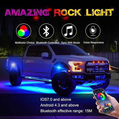 RGB Rock Light Kits, OFFROADTOWN RGB LED Rock Lights with 12 pods Lights Multicolor Neon Trail Rig Lights Underglow Wheel Well Rock Lights for Truck Pickup Tundra Dodge GMC in Saudi Arabia