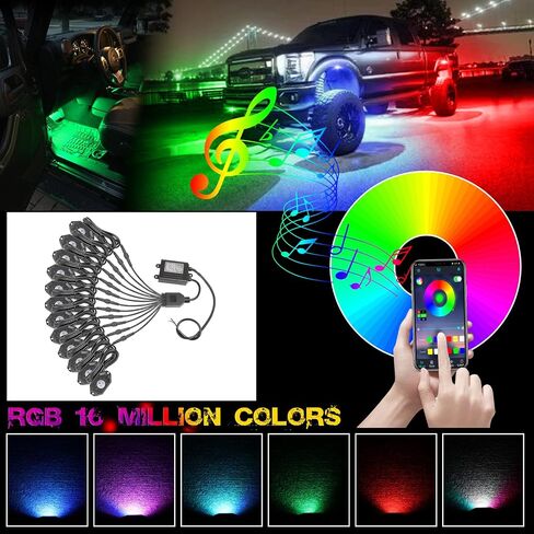 RGB Rock Light Kits, OFFROADTOWN RGB LED Rock Lights with 12 pods Lights Multicolor Neon Trail Rig Lights Underglow Wheel Well Rock Lights for Truck Pickup Tundra Dodge GMC in Saudi Arabia