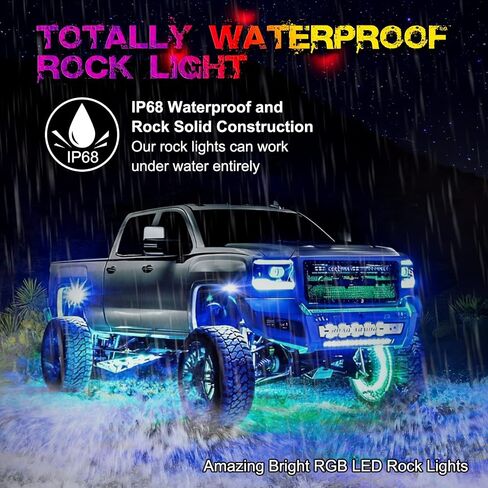 RGB Rock Light Kits, OFFROADTOWN RGB LED Rock Lights with 12 pods Lights Multicolor Neon Trail Rig Lights Underglow Wheel Well Rock Lights for Truck Pickup Tundra Dodge GMC in Saudi Arabia