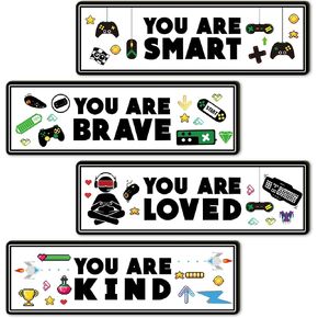 4 Pcs Neon Gaming Decor for Boys Room Wooden EAT SLEEP Game Wall Art Gamer Hanging Plaques Inspirational Wall Decor for Boys Kids Room Bedroom Playroom Decorations