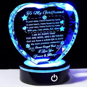 YWHL Gifts for Girlfriend with Colorful Base Romantic Heart Crystal Keepsakes to My Girlfriend Gifts from Boyfriend on Birthday Valentine Day for Girlfriend I Love You Gifts for Her