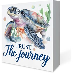 Country Beach Sea Turtle Wood Box Sign Decor Desk Sign Sea Turtle Beach Wooden Sign Summer Signs Rustic Home Shelf Wall Decoration