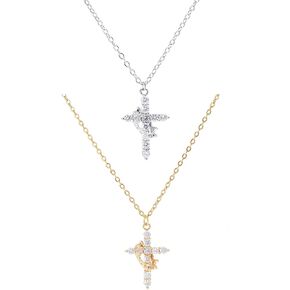 Cross Necklace With Crown For Women 18k Gold/White Paved Cross Rotated Crown Necklace Pendant Jewelry