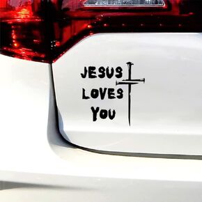 Jesus Loves You Jesus Cross Sticker Christian Car Sticker Window Bumper Decal Sticker Suitable for Car, Truck, Door, Laptop (White)