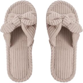 Verdusa Women's Bowknot Corduroy Bedroom Slippers Memory Foam House Slide Slipper