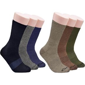Clarks Men's Casual Half Cushion Crew Socks 6 Pair, Navy/Charcoal/Denim/Brown/Olive/Khaki, Men's 7-12 Shoe