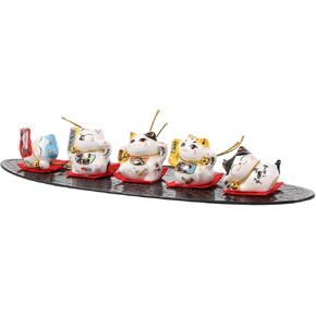 VALICLUD Maneki Neko Money Lucky Cat Figurine Car Dashboard Ornaments Fengshui Chinese Japanese Statue for Wealth Good Luck Home Car Decoration Style B (No Not Including Cushion)