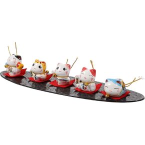 VALICLUD Maneki Neko Money Lucky Cat تمثال لوحة قيادة السيارة الحلي فنغشوي تمثال ياباني ياباني للثروة حظًا سعيدًا لتزيين المنزل بالسيارة طراز B (لا يشمل الوسادة)