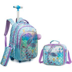 Rolling Backpack for Girls Backpack with Wheels Wheeled Backpack and Lunch Bag Set for Girls Rolling Suitcase