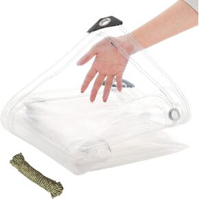 Clear Tarps 3' x 3', Heavy Duty PVC 20 Mil Thick Tarpaulin with Eyelets and 1 Rolls Ropes,Waterproof Transparent Vinyl Tarpaulin Cover for Patio Enclosure, Camping, Porch Canopy
