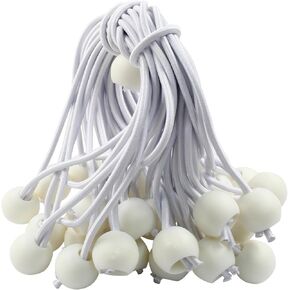 Waziaqoc 50 Pcs Ball Bungee Cords 6 Inch, Tarp Ball Bungee Ties Heavy Duty Canopy Tie Downs for Camping, Cargo, Projector Screen, Tent Poles with UV Resistant (White)
