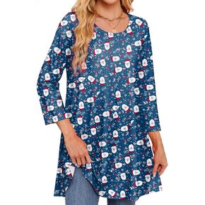 Christmas Tunic Plus Size Tops Shirts 3/4 Sleeve Dressy Blouse for Women Ladies 2024