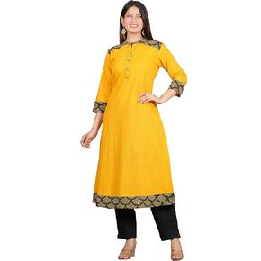 Yash Gallery Women's Mustard A-Line Kurta