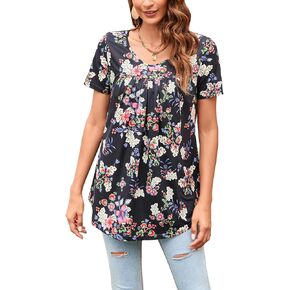 ENMAIN Womens Tunic Tops Short Sleeve Dressy Plus Size Blouse Swing Summer Casual V Neck Loose Top to Wear with Leggings