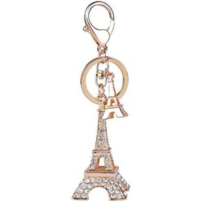 Fashion 3D Handmade Crystal Eiffel Tower Bling Crystal Metal Cute Diamond Keychain Key Ring Handbag Pendant for Girls or Women Souvenir Gift(Gold Eiffel Tower)