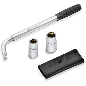 Powerbuilt Sliding Extending Lug Wrench with Double-Side Lug Nut Sockets, Universal Fit SAE and Metric Socket Sizes, Tool Storage - 641184