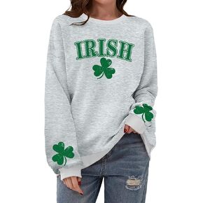 St Patricks Day Sweatshirt Women Long Sleeve St Pattys Shirt Funny Irish Shamrock Graphic Pullover Top