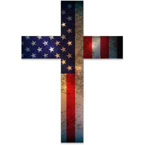 Cross American Flag Patriotic God Bless America - 3" Vinyl Sticker - for Car Laptop I-Pad Phone Helmet Hard Hat - Waterproof Decal