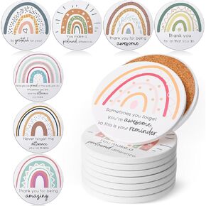 Set of 24 Thank You Appreciation Coasters Set, Ceramic Absorbent Drinks Coasters with Cork, Water Absorbent Coasters Cute Cup Mat Gifts for Teacher Employee (Fresh Style) in Kuwait