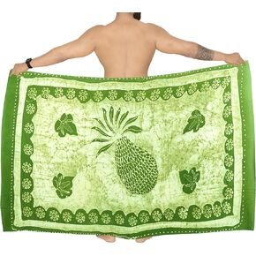 LA LEELA Men's Pareo Regular Holiday Dashiki Summer Sarong Long Shower Beach Wrap for Men One Size Parakeet, Pineapple