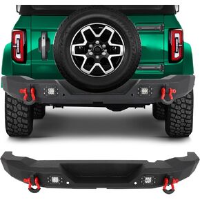 SCITOO Heavy Duty Steel Rear Bumper Fit For 2021-2023 For Ford Bronco Texture Black Bumper With D-Ring & LED Lights