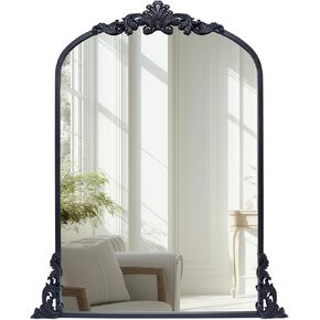Growsun Vintage Black Arched Mirror, 24x36 inch Antique Baroque Wall Mirror Decor, Traditional Ornate Mirror with Full Metal Frame for Fireplace/Entryway/Living Room/Bathroom