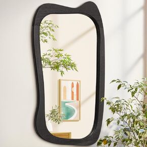 AAZZKANG Irregular Mirror Black Asymmetrical Wall Mounted Mirrors Large Modern Wood Frame Wall Mirror for Bathroom Bedroom Living Room Entryway 28"x16"