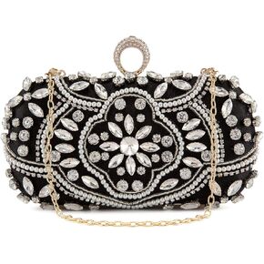 Tanpell Womens Beaded Clutch Bag Beaded Black Evening Clutch Handbag Formal Bridal Purse for Wedding Party Clutch Purses for Women (Black)