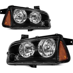 AUTOSAVER88 Headlight Assembly Compatible with 2006-2010 Dodge Charger Black Housing Amber Reflector with Corner Signal Lights